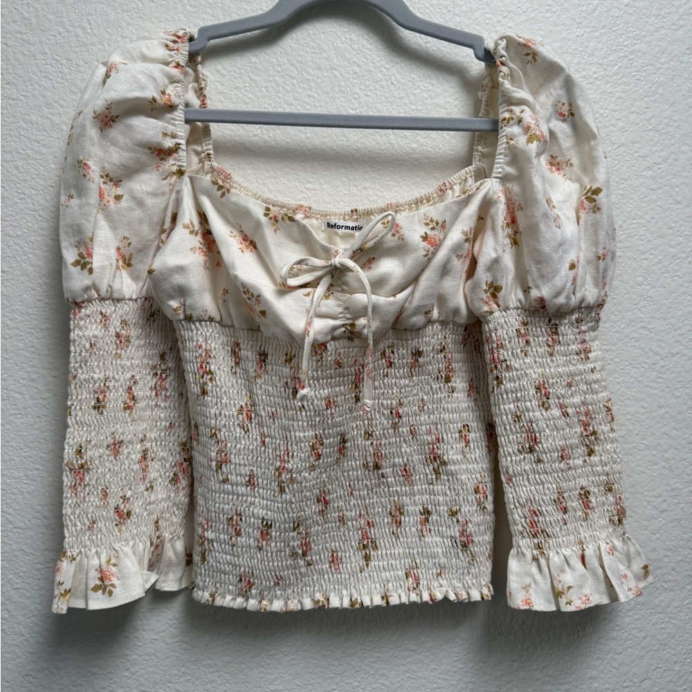 Reformation Ivory Floral Puff Sleeve Blouse - Picture 4 of 9